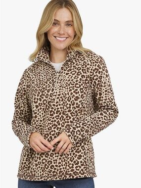 Lands' End Leopard-Print Half-Zip Teddy Jacket - Tan & Brown